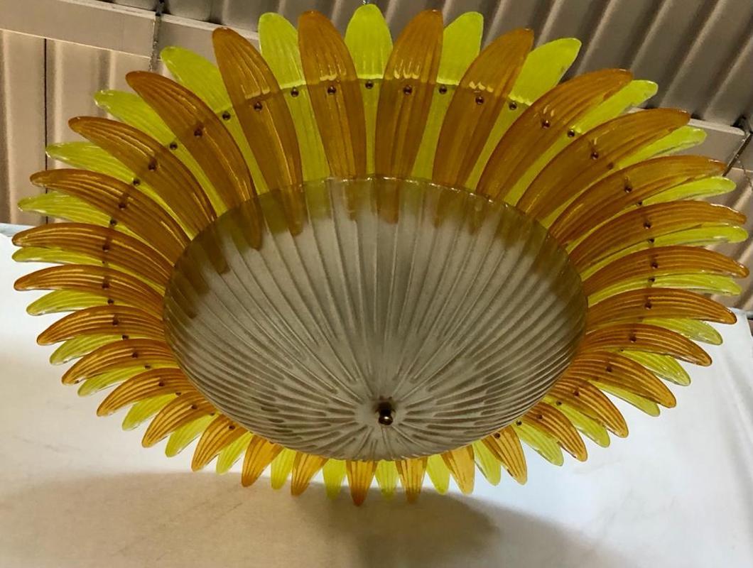 Murano Glass Round Yellow Mid-Century Chandelier, 1980 For Sale 3