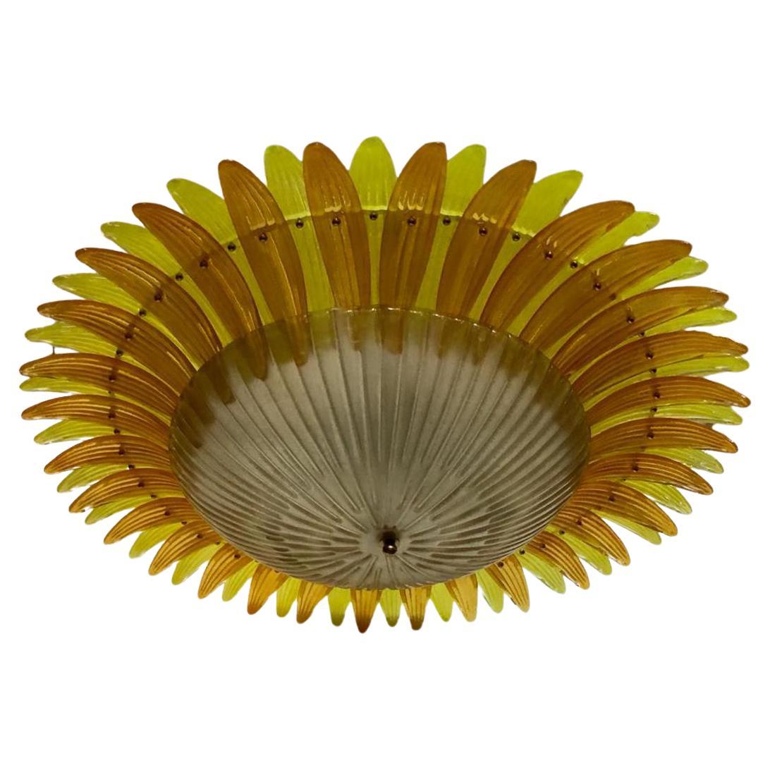 Murano Glass Round Yellow Mid-Century Chandelier, 1980 For Sale