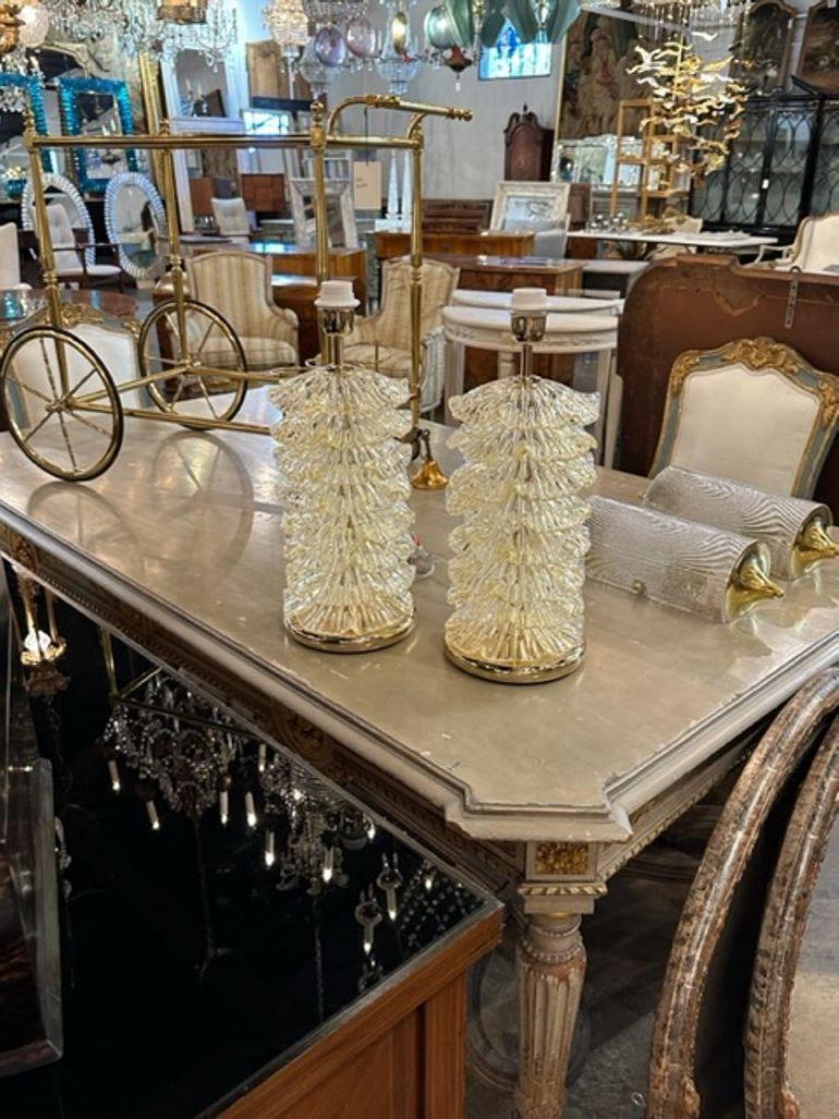 Brass Murano Glass Ruffle Lamps For Sale
