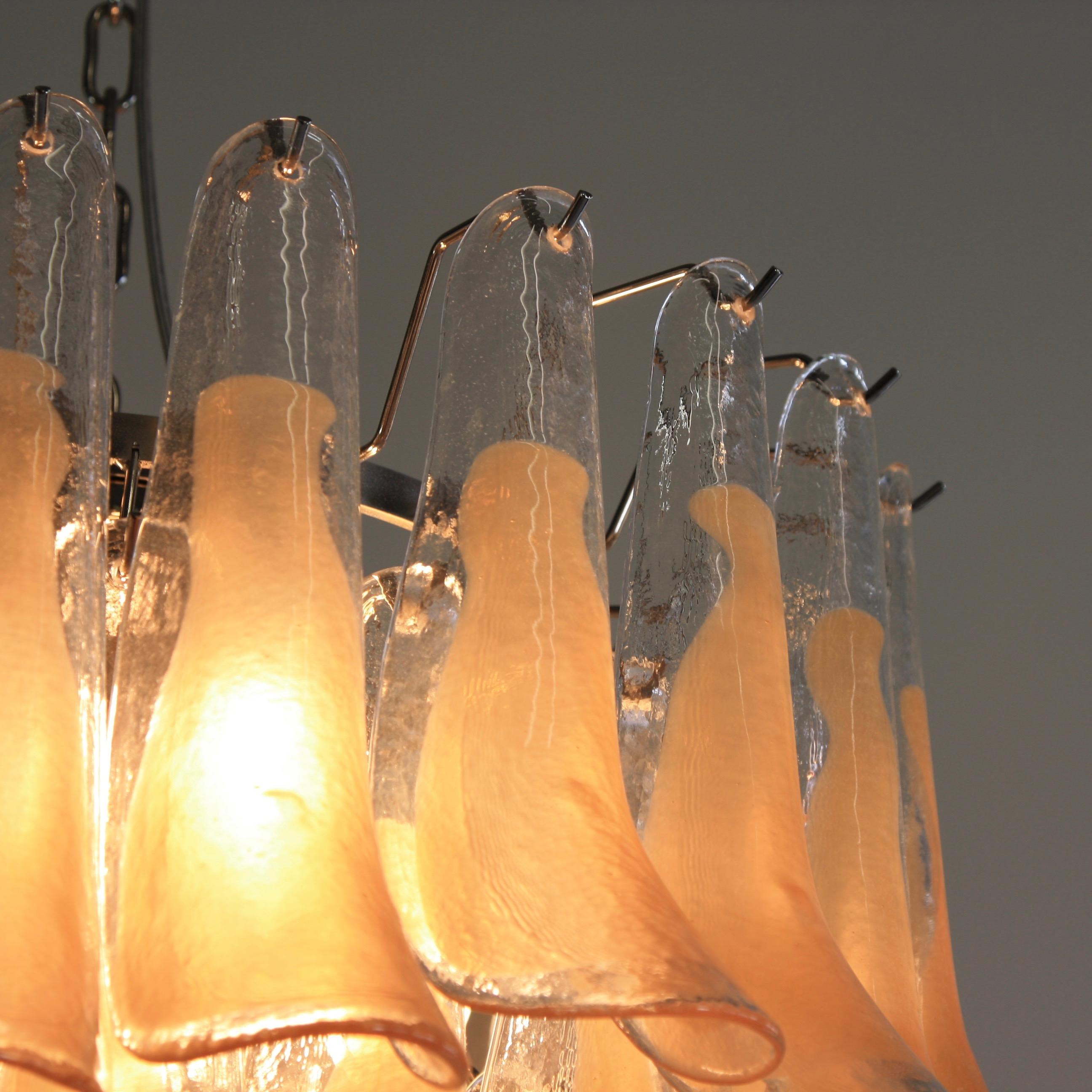 Modern Murano Glass Saddle Form Chandelier 'Peach and White'