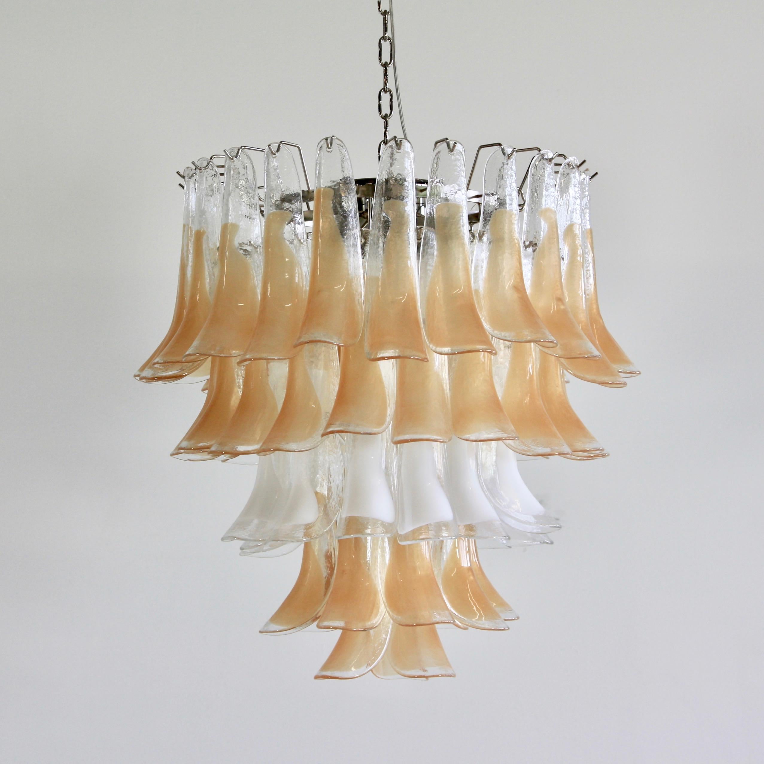 Late 20th Century Murano Glass Saddle Form Chandelier 'Peach and White'