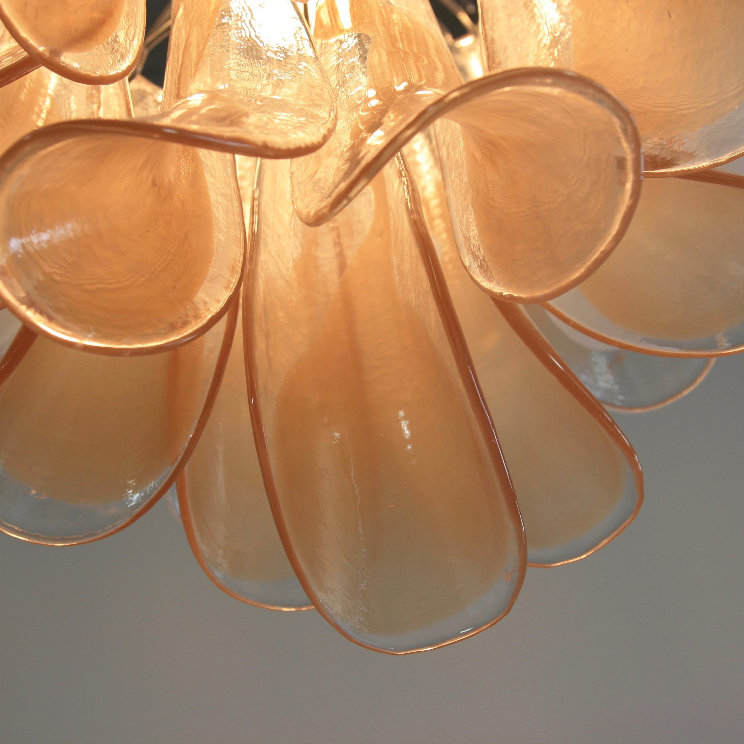 Metal Murano Glass Saddle Form Chandelier 'Peach and White'