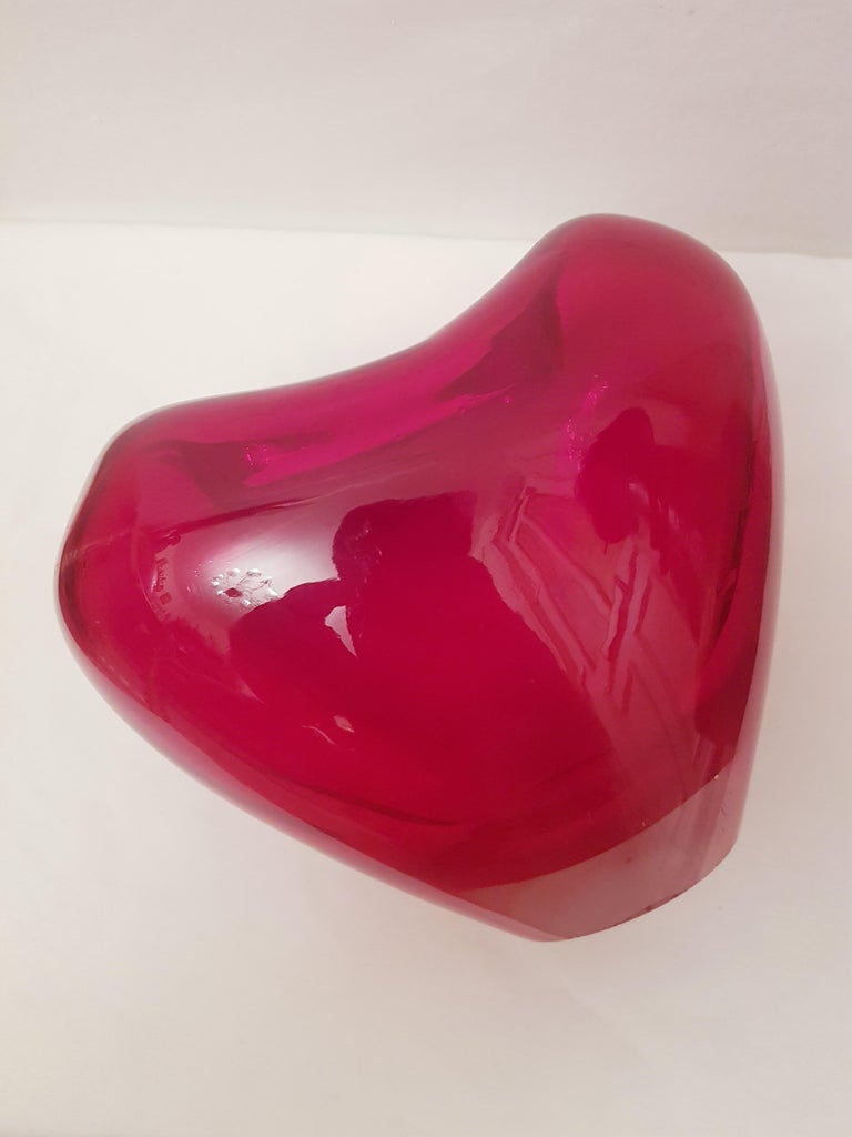 Italian Murano Glass Salviati Red Glass Heart Vase For Sale