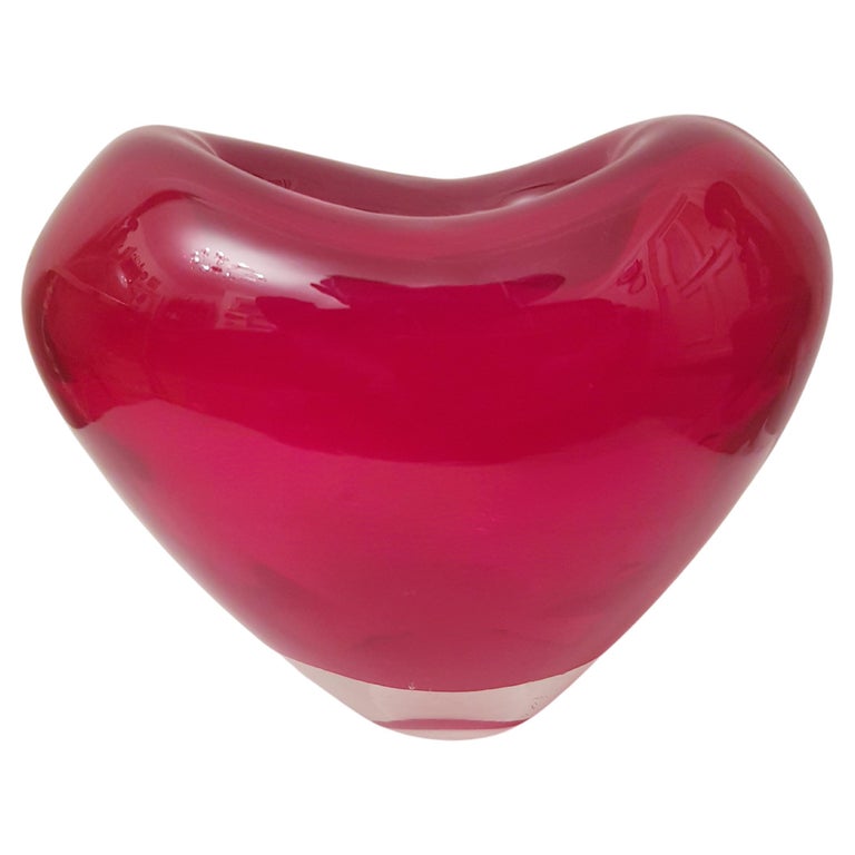 Murano Glass Salviati Red Glass Heart Vase For Sale