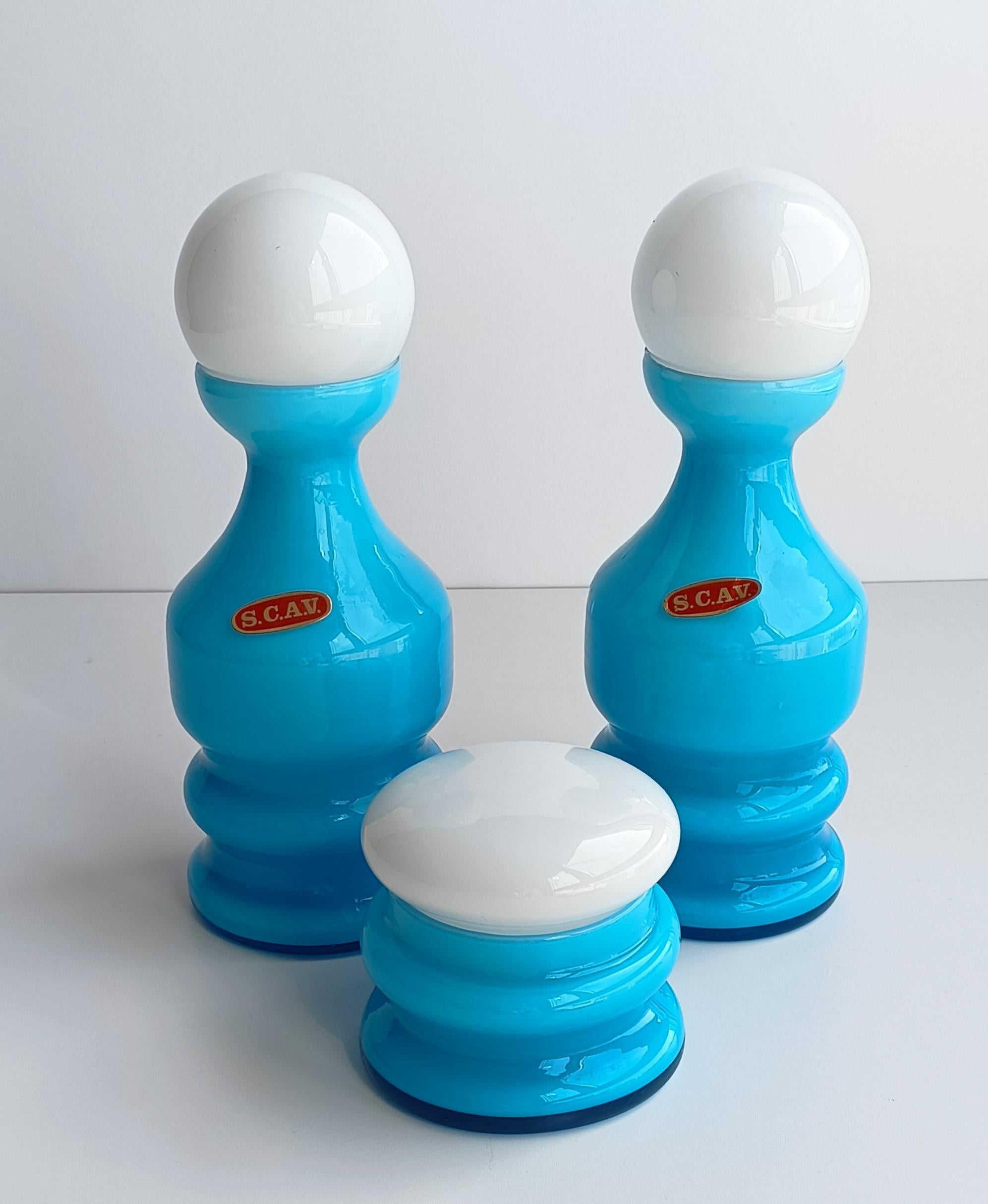 Italian Murano Glass Scandinavian Style Hooped Vases Toilet Set of Three, Italy, 1960s For Sale