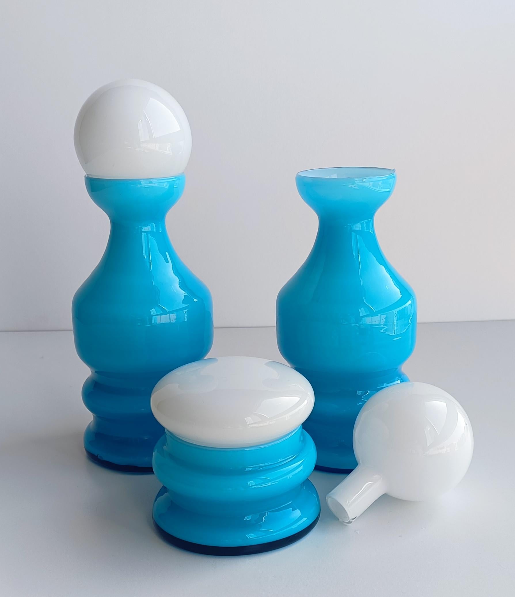 Hand-Crafted Murano Glass Scandinavian Style Hooped Vases Toilet Set of Three, Italy, 1960s For Sale