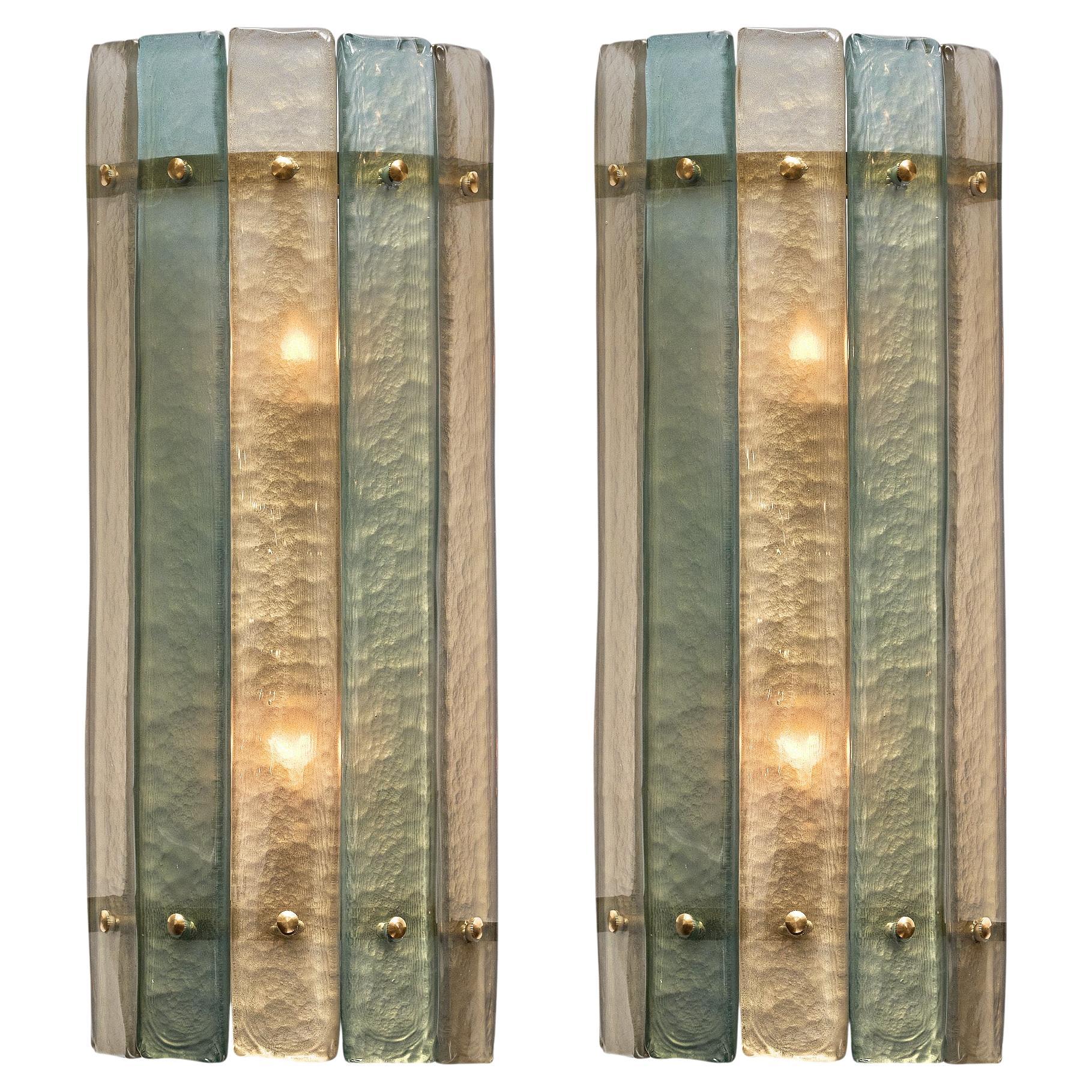 Murano Glass Sconces, Brass Structure, Mid-Century Modern, Italy, New