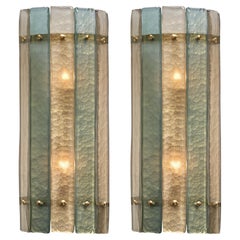Murano Glass Sconces, Brass Structure, Mid-Century Modern, Italy, New