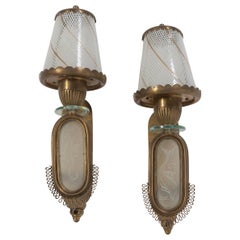 Appliques en verre de Murano de Luigi Brusotti, laiton et cristal, italiennes, vers 1940