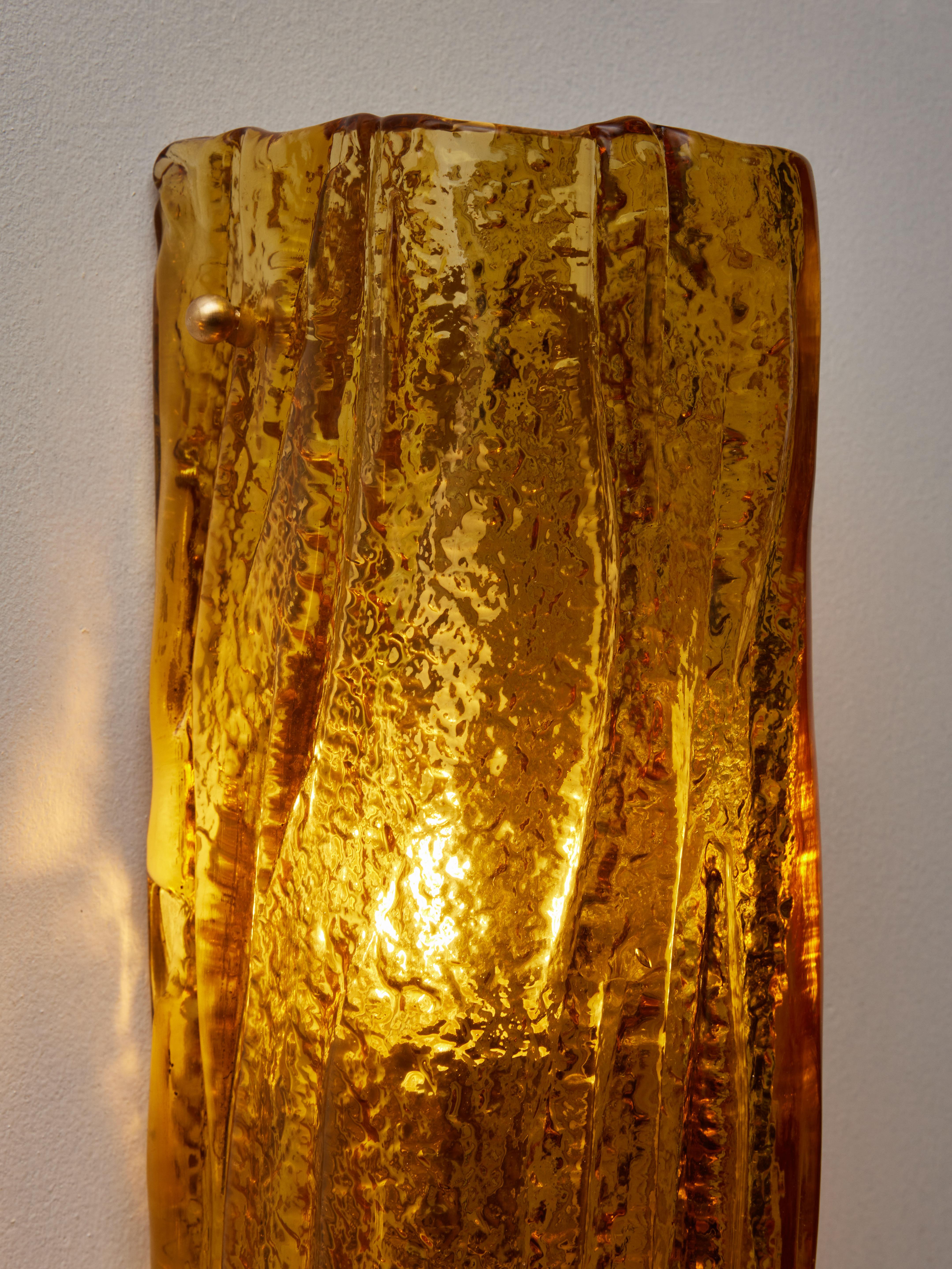 Brass Murano Glass Sconces by Studio Glustin For Sale