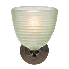 Murano Glass Sconces with Brass Structure and Light Green Design