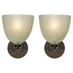 Murano Glass Sconces with Brass Structure and Light Green Design