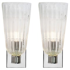 Murano Glass Sconces with Chrome Frame and Pulegoso Technique