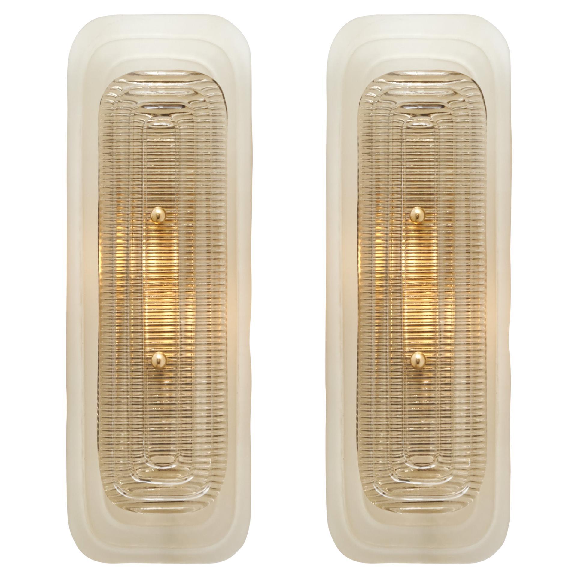 Murano Glass Sconces with Smoked and Frosted Finish, Brass Structure