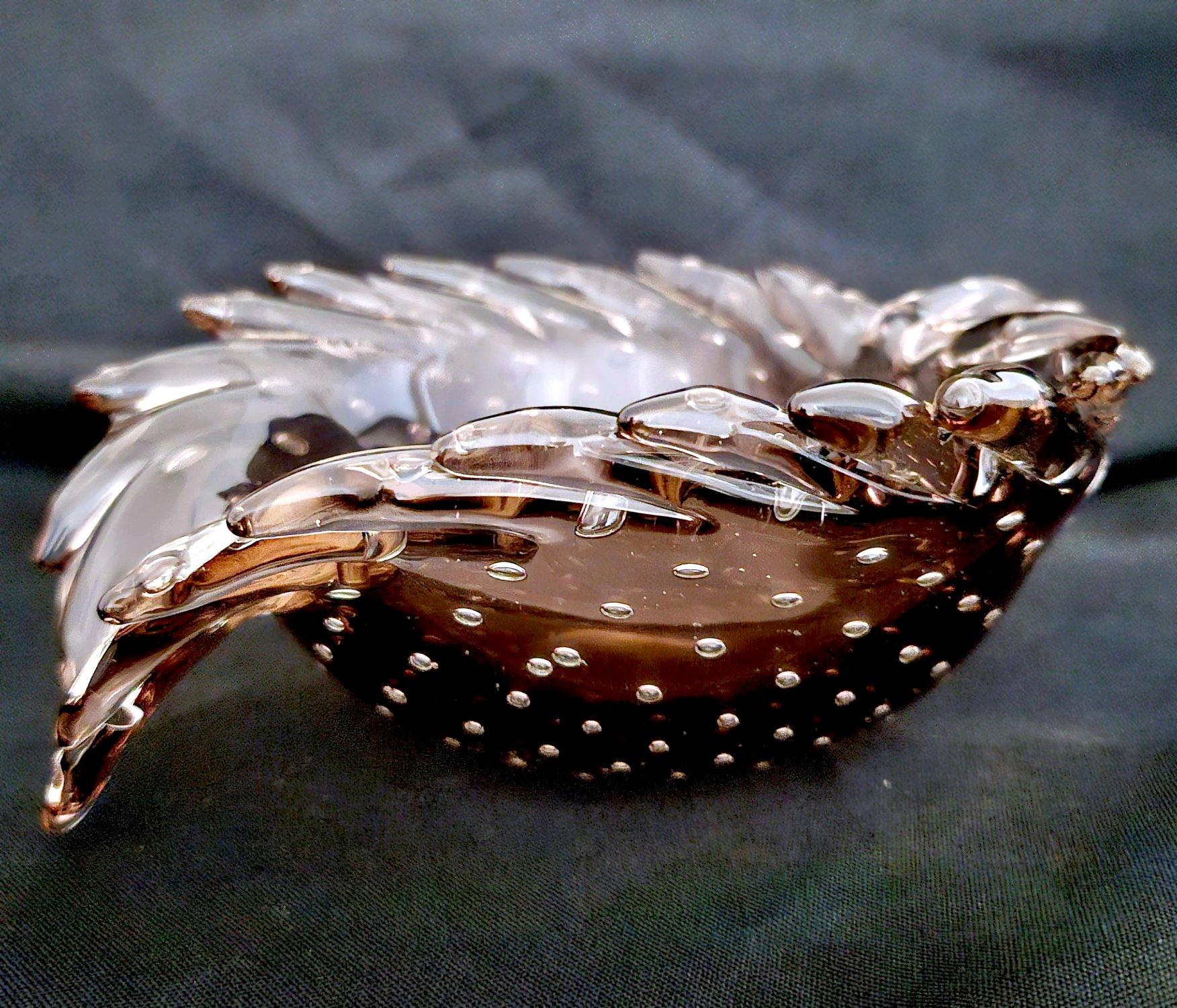 Murano Glass Sculptural Leaf Bowl with Bullicante in vendita 4