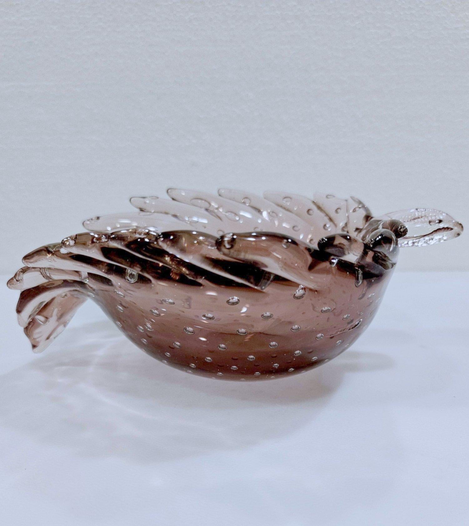 Murano Glass Sculptural Leaf Bowl with Bullicante in vendita 1