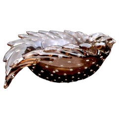 Murano Glass Sculptural Leaf Bowl with Bullicante