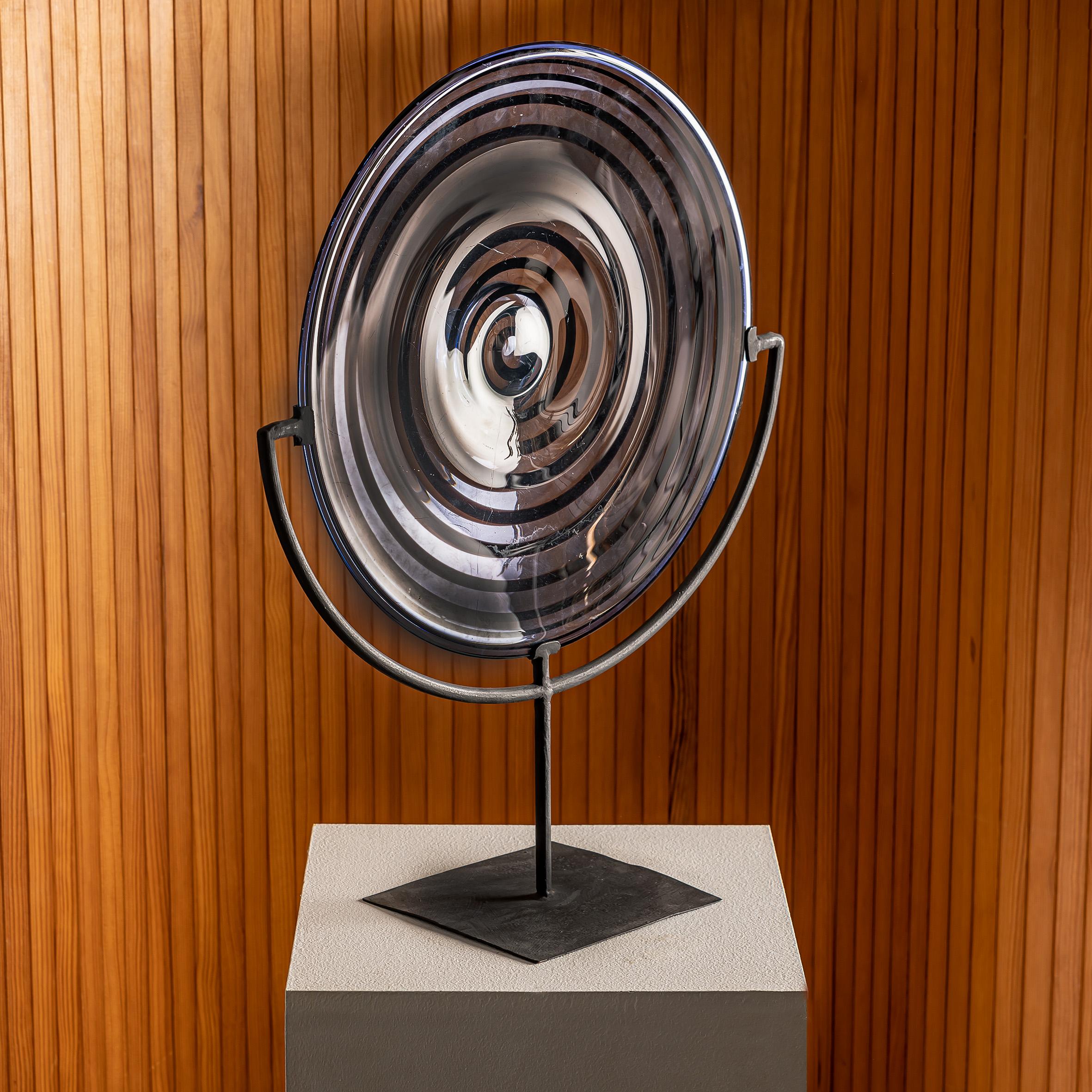 Italian Murano Glass Sculptural Plate with Optical Spiral, Italy, circa 1970s For Sale