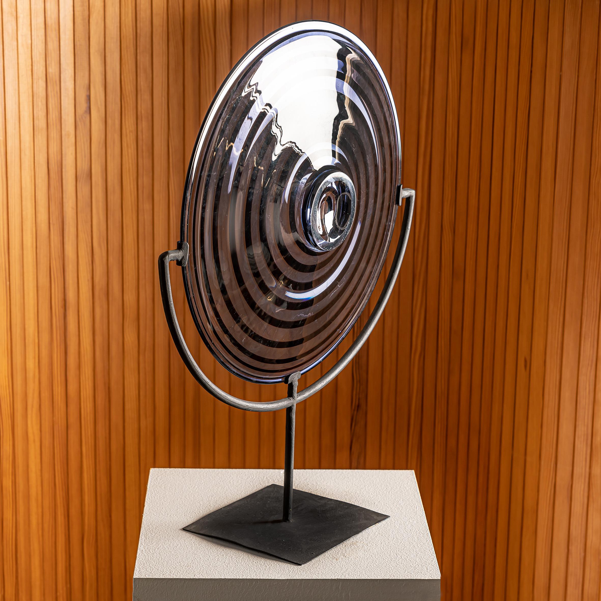 20th Century Murano Glass Sculptural Plate with Optical Spiral, Italy, circa 1970s For Sale