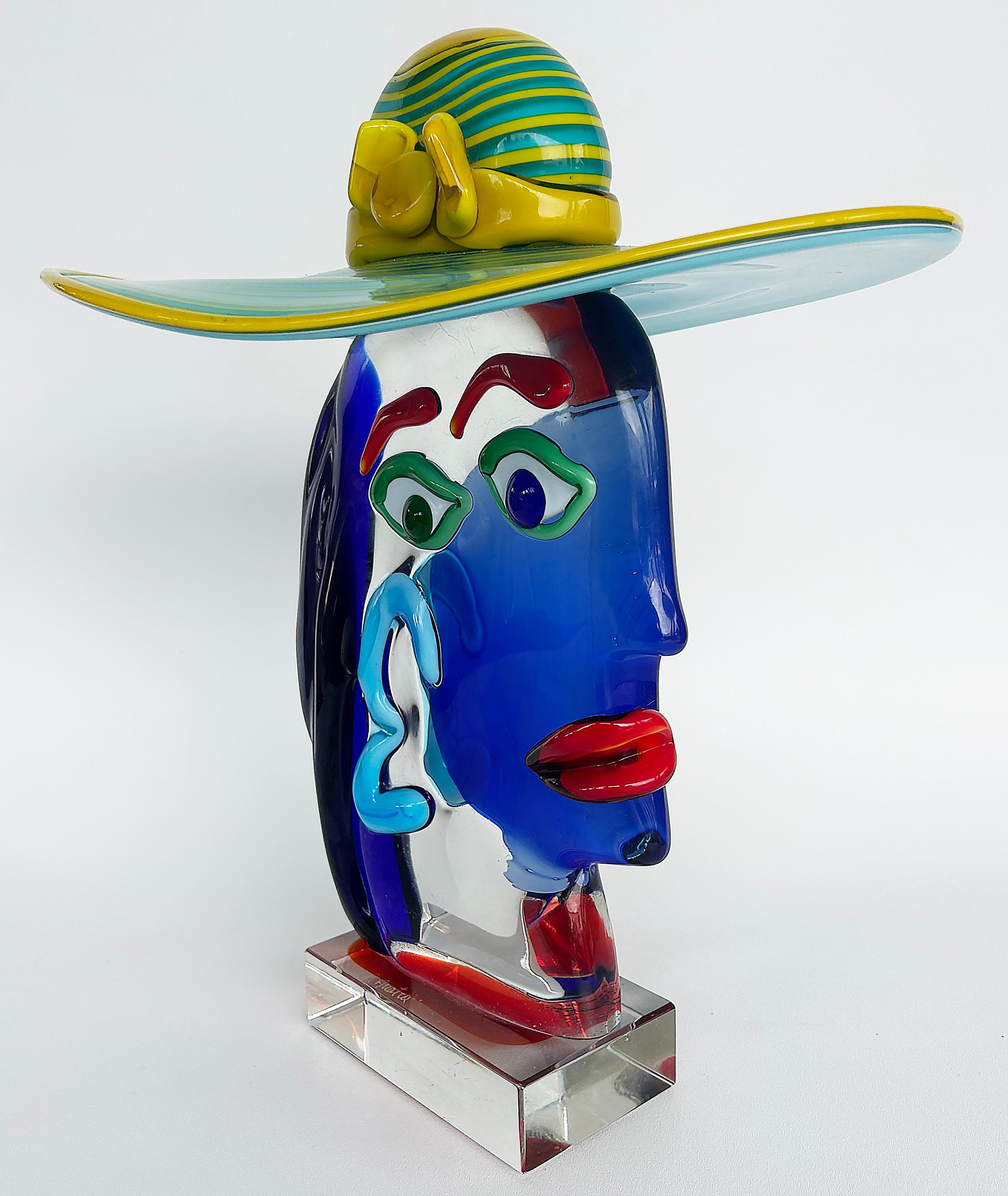 Modern Murano Glass Sculpture After Picasso by Renato Anatra, Signed c1980 For Sale