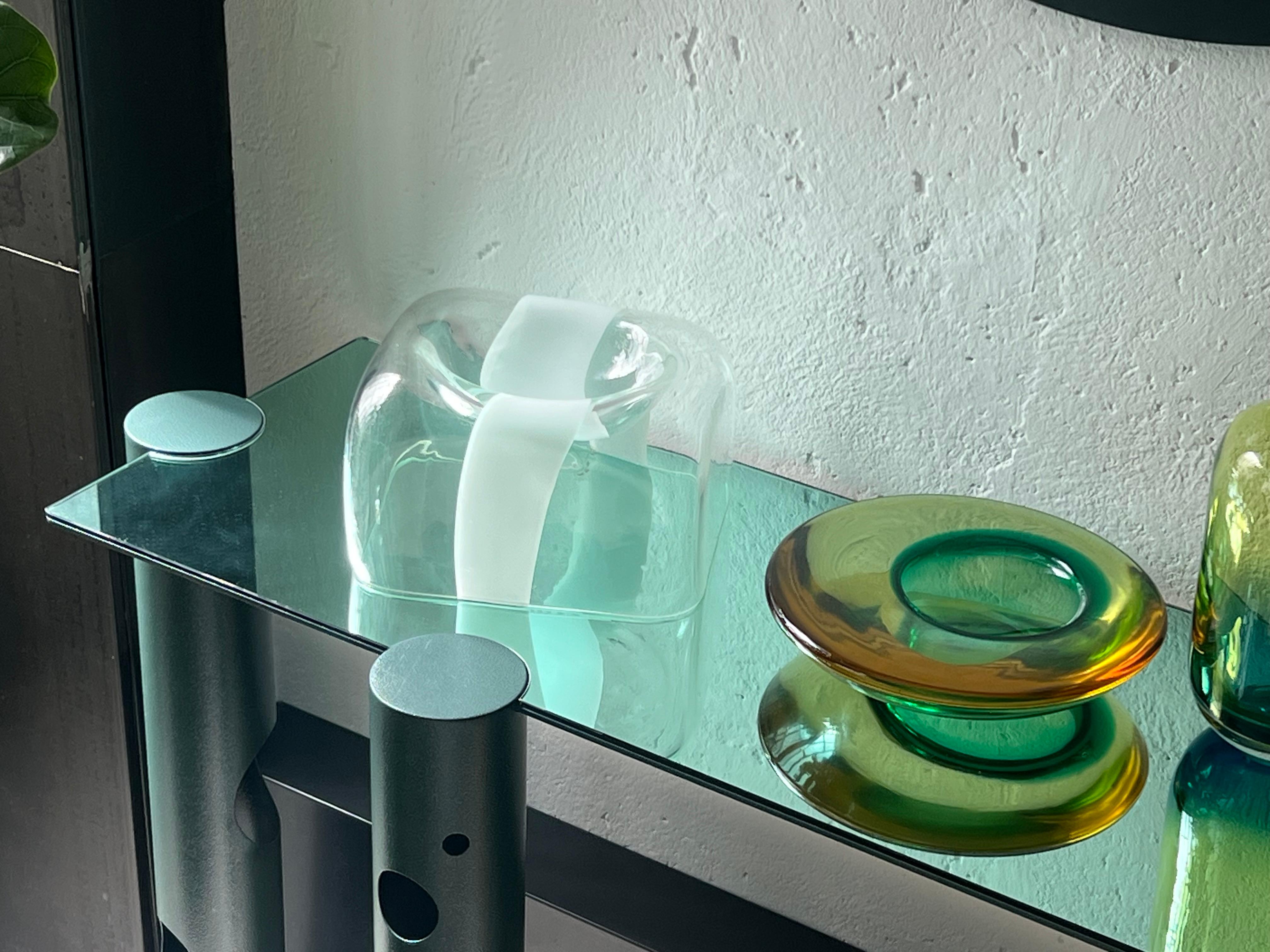 Coupe sculpture en verre Murano par Carlo Nason pour Mazzega Murano 1970 verre clair en vente 13