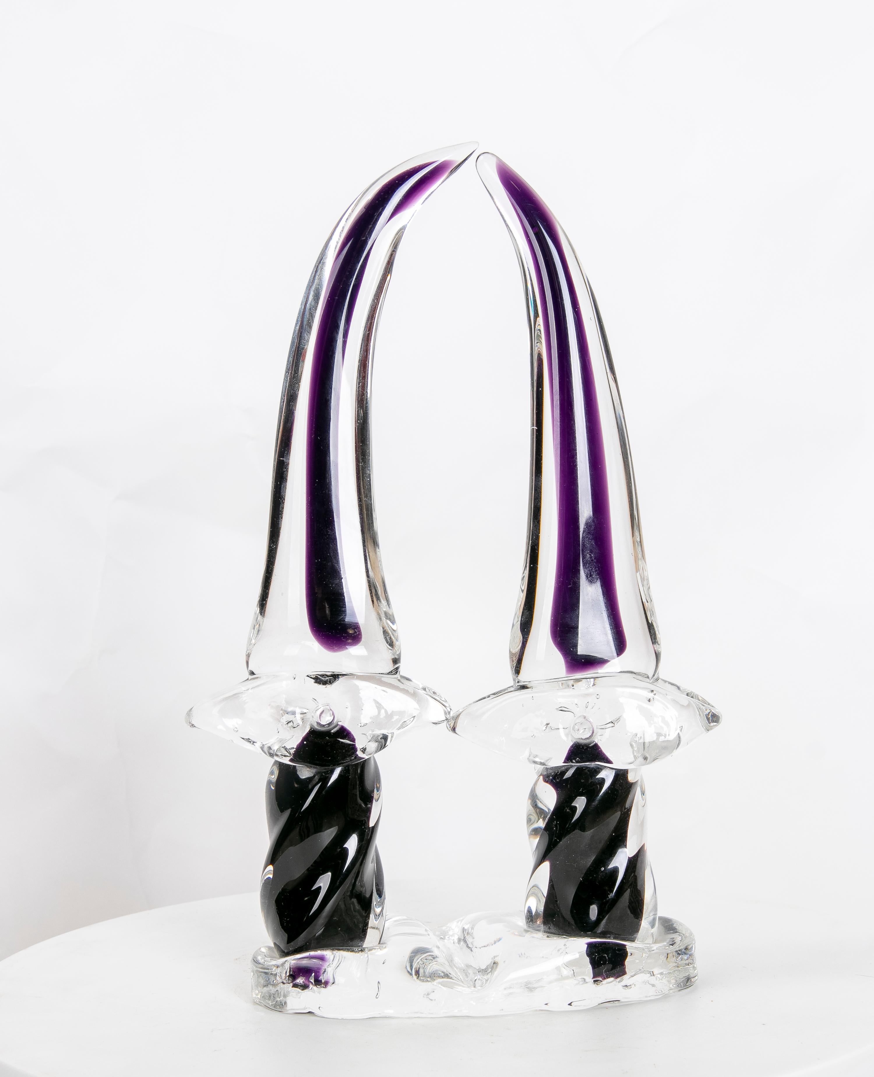Murano glass sculpture in two colours of arabian swords
