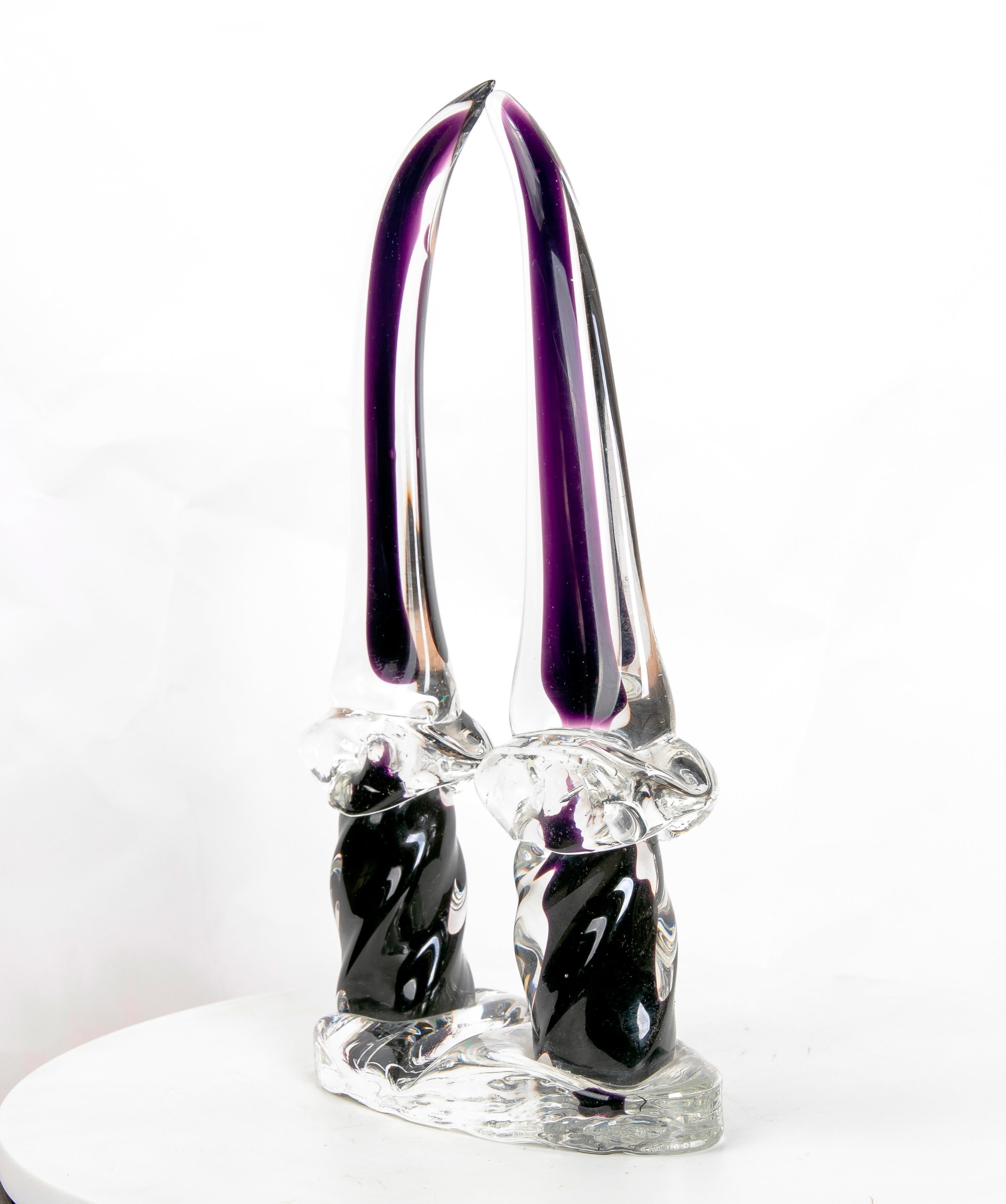 Italian Murano Glass Sculpture in Two Colours of Arabian Swords For Sale