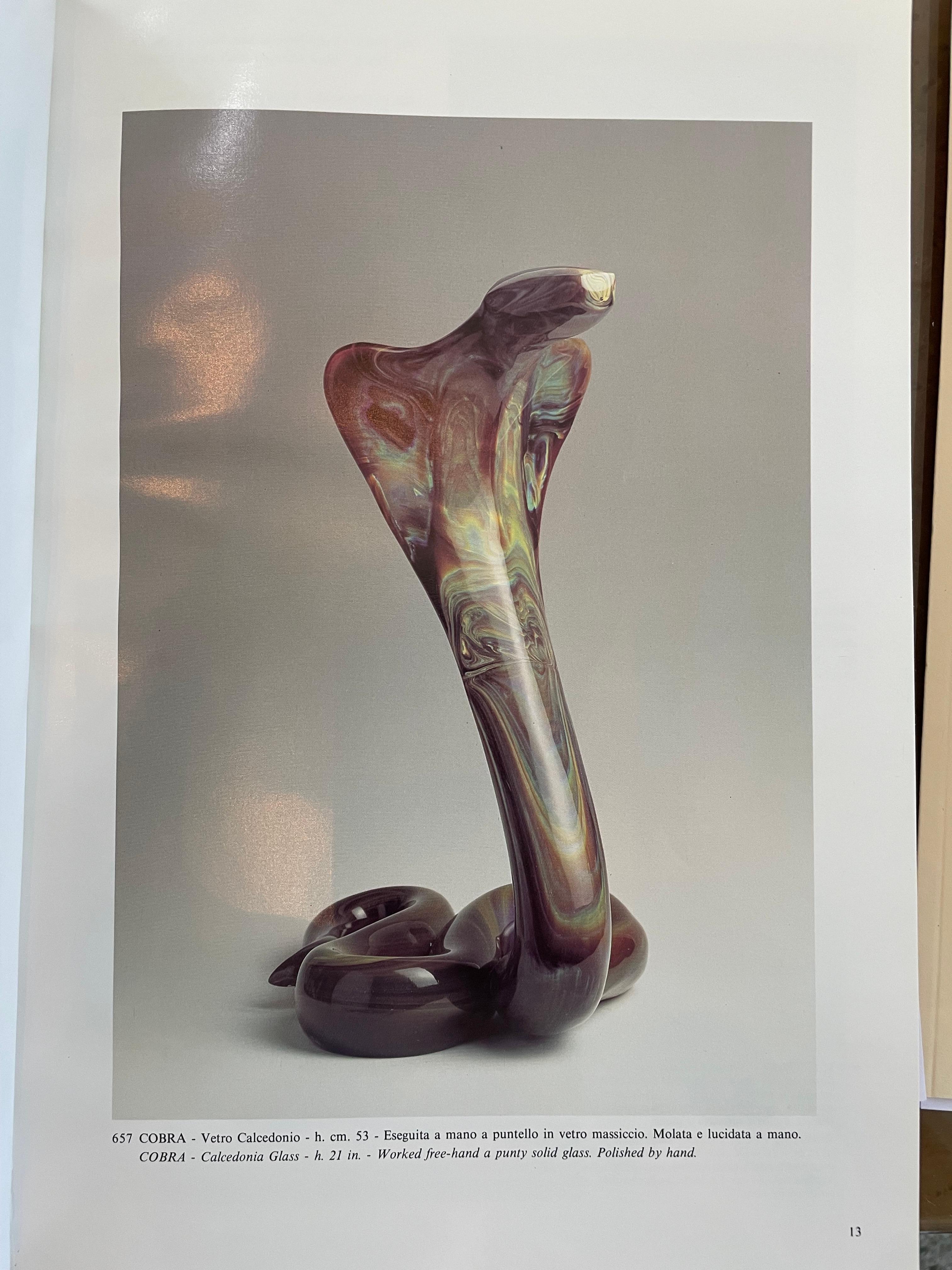 Hand-Crafted Murano Glass Sculpture of a Cobra by Loredano Rosin For Sale