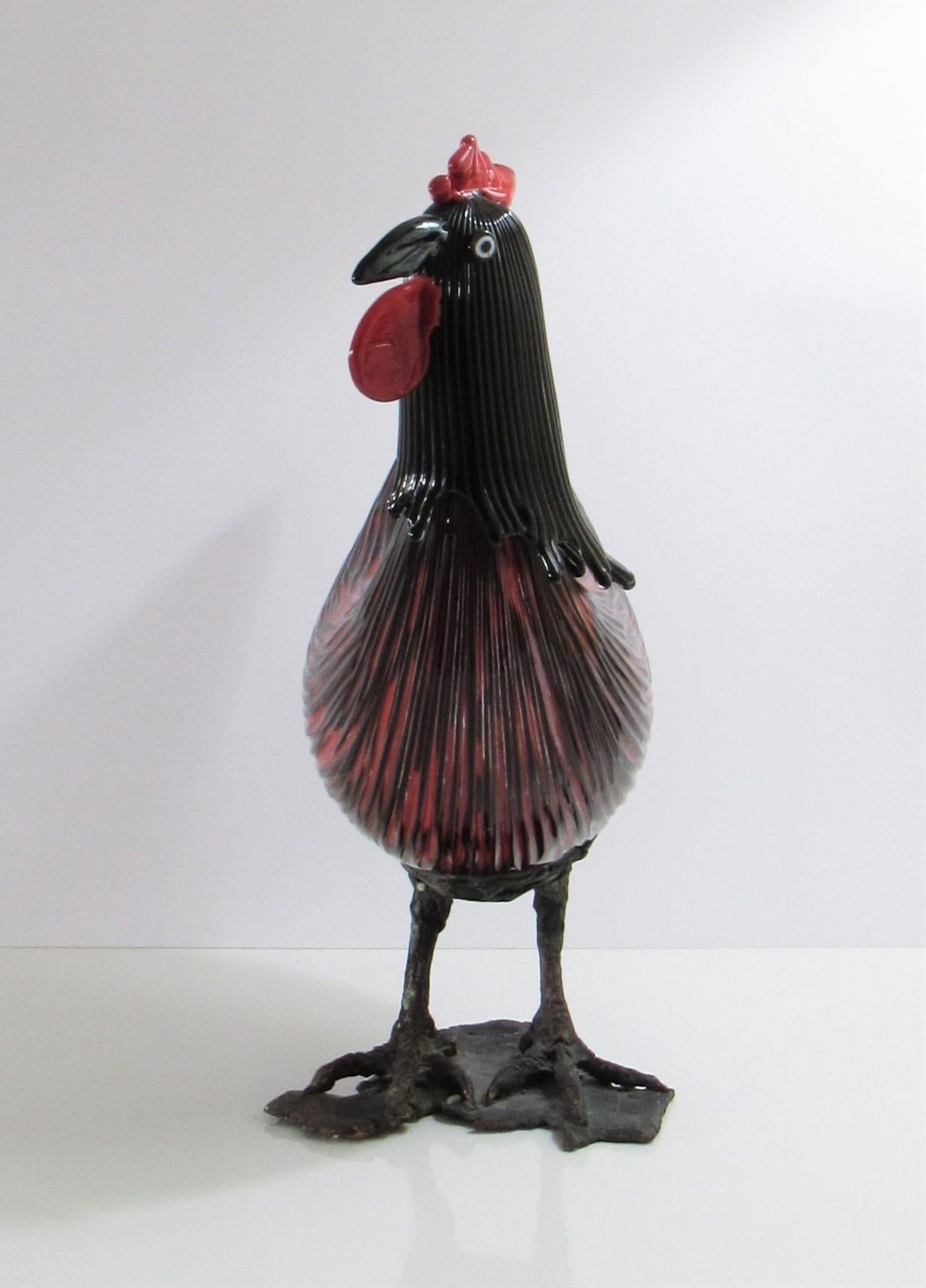 Italian Toni Zuccheri for Venini Murano Glass Sculpture of a Rooster, Signed, 1979