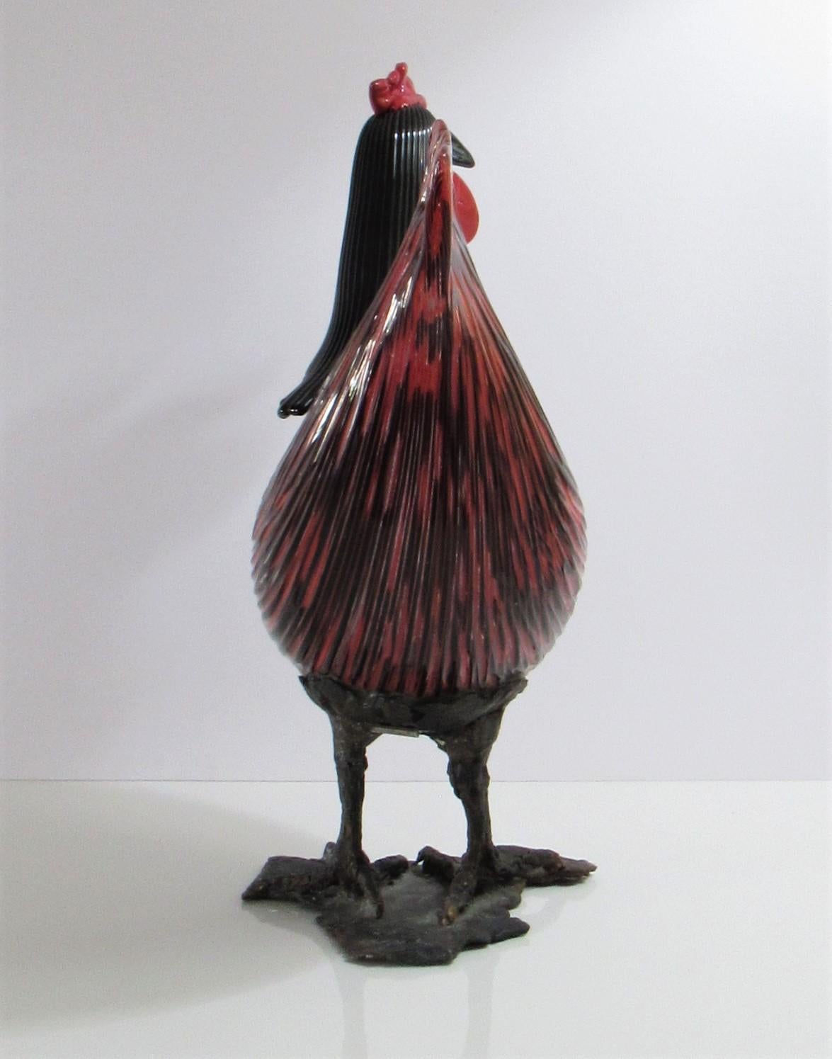 Toni Zuccheri for Venini Murano Glass Sculpture of a Rooster, Signed, 1979 In Good Condition In Miami, FL
