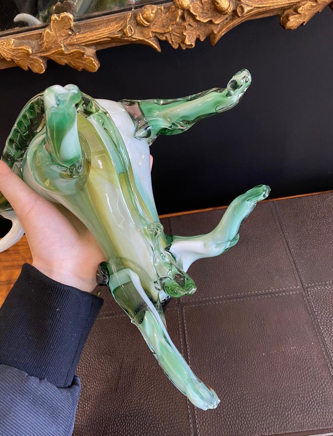Italian Murano Glass Sculpture of Green Bull, Made in Italy