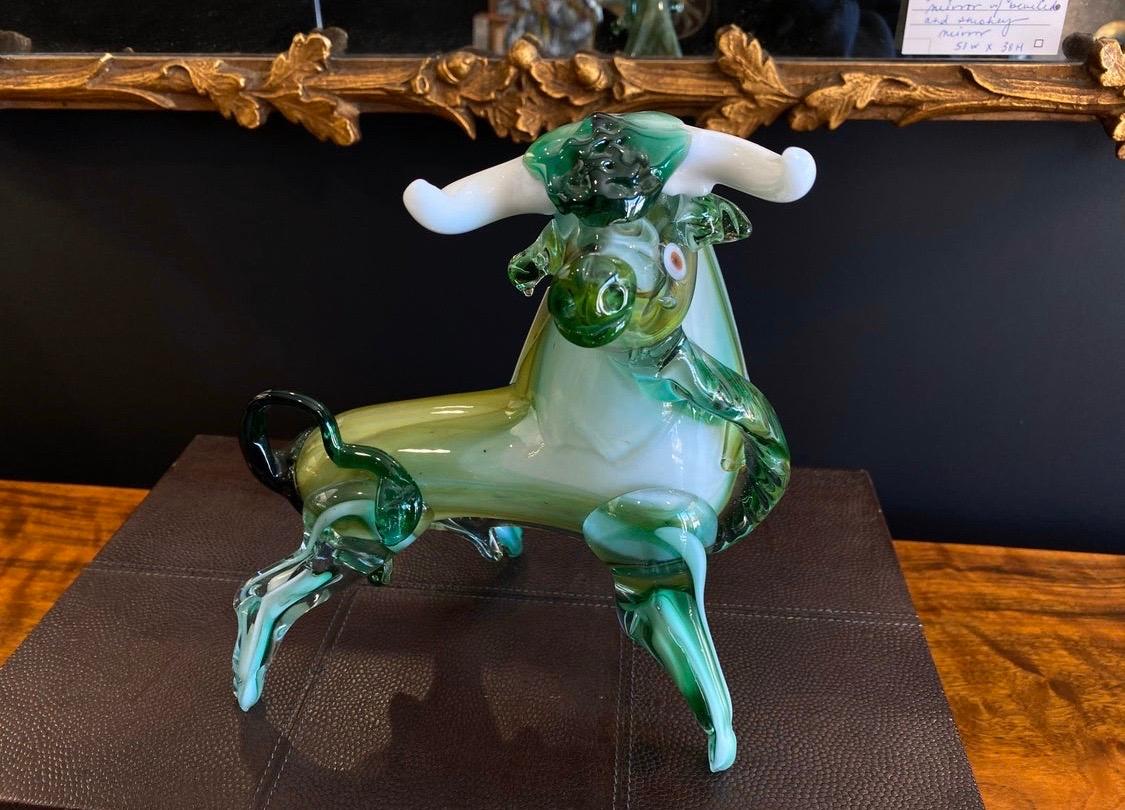 Murano Glass Sculpture of Green Bull, Made in Italy In Good Condition In West Hartford, CT