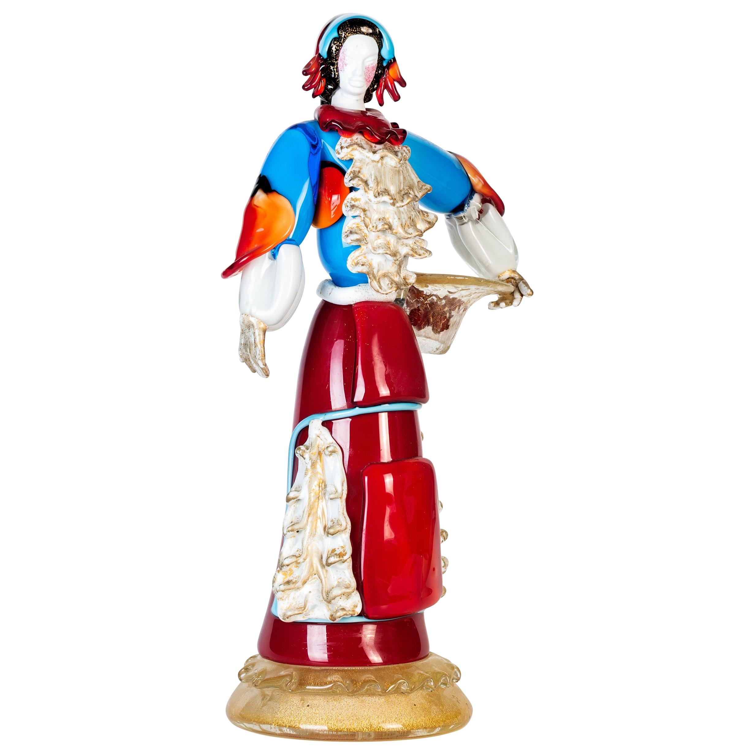 Murano Glass Sculpture of Woman in Traditional Dresses, 1980s For Sale