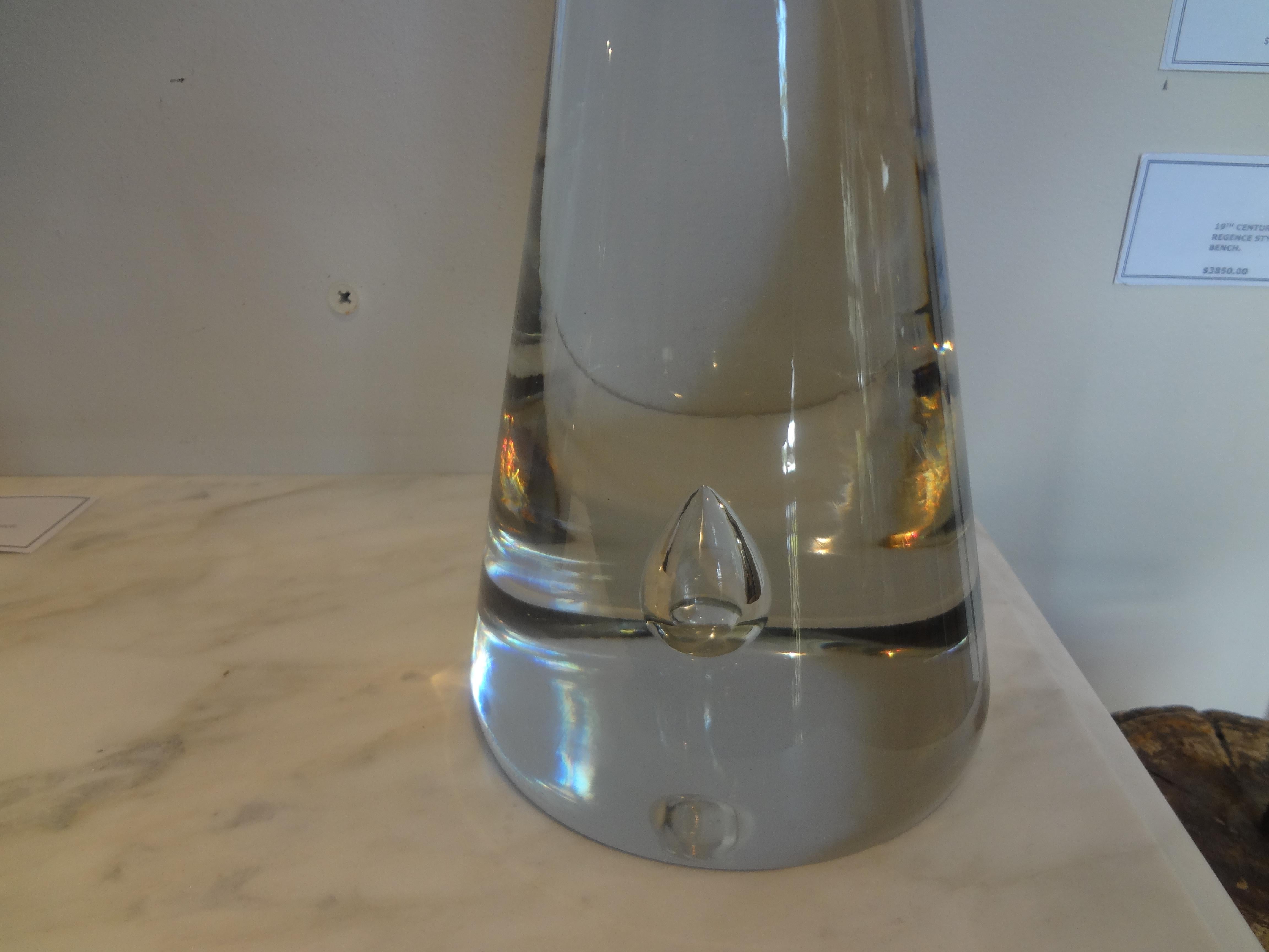 Murano glass sculpture signed Barbini. This stunning cone shaped spire or obelisk made of clear Murano glass table sculpture is great by itself or with your group of Murano glass., signed Barbini, Murano. In very good condition with no chips.