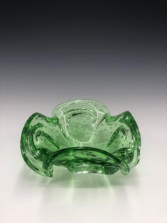Vintage Mid-Century Modern Green Bullicante Murano Style Bubble Flower Ashtray