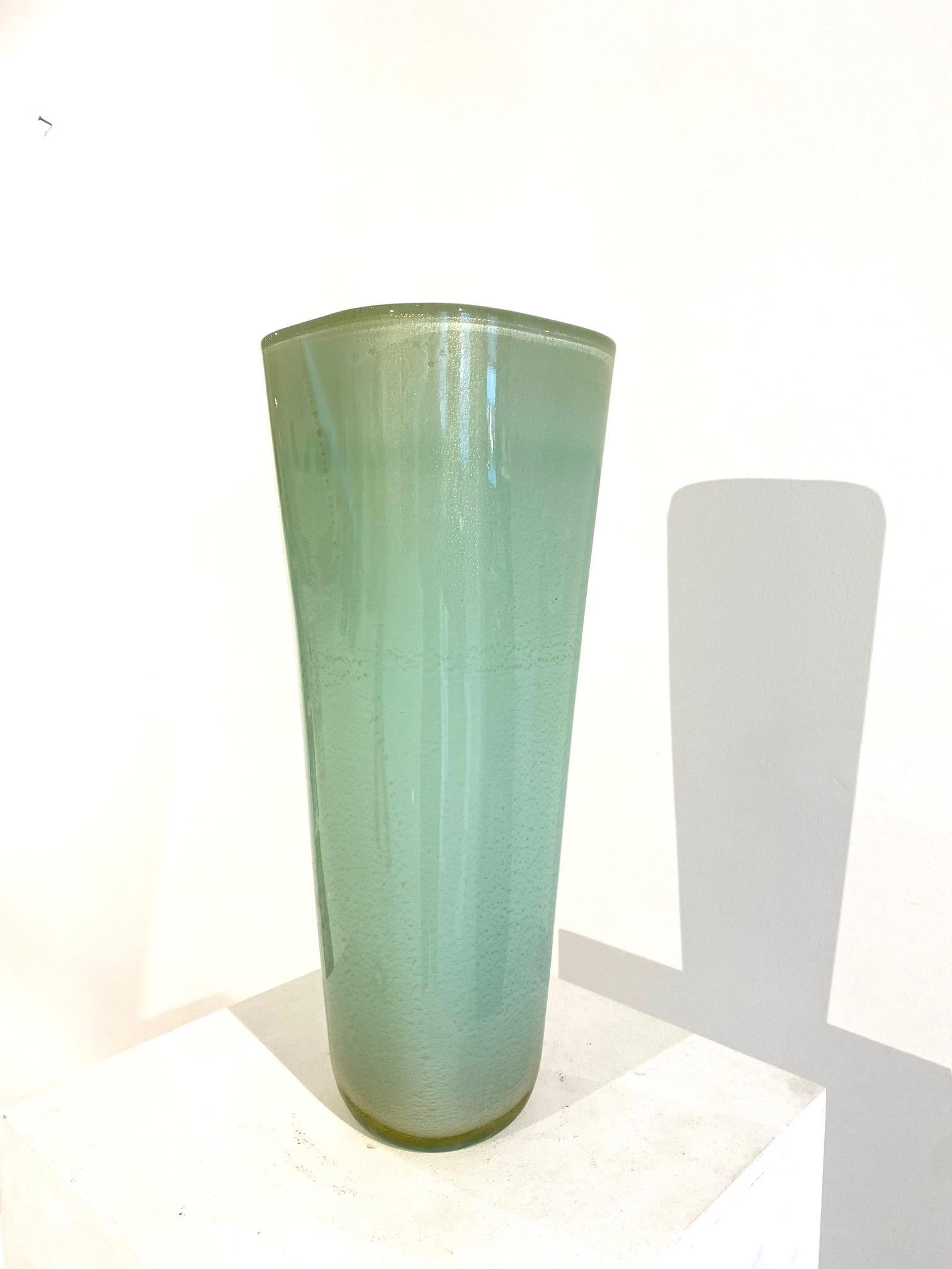Italian Murano glass “sea foam” and gold specks vase by Seguso For Sale