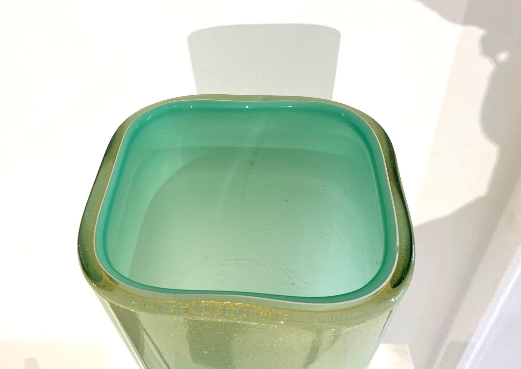 Glass Murano glass “sea foam” and gold specks vase by Seguso For Sale