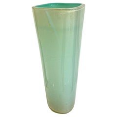 Vintage Murano glass “sea foam” and gold specks vase by Seguso