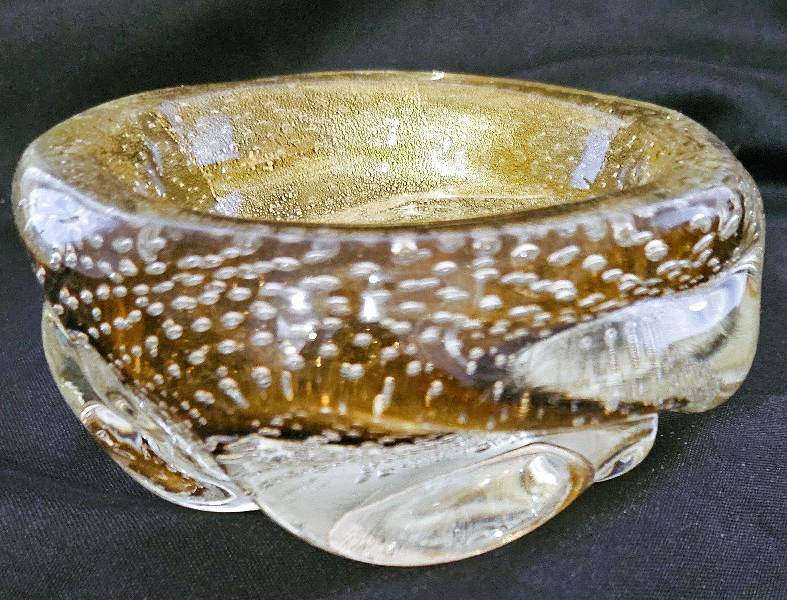 Murano Glass SEGUSO Gold Polveri & Bullicante Sculptural/A Bugne Bowl / Dish For Sale 4