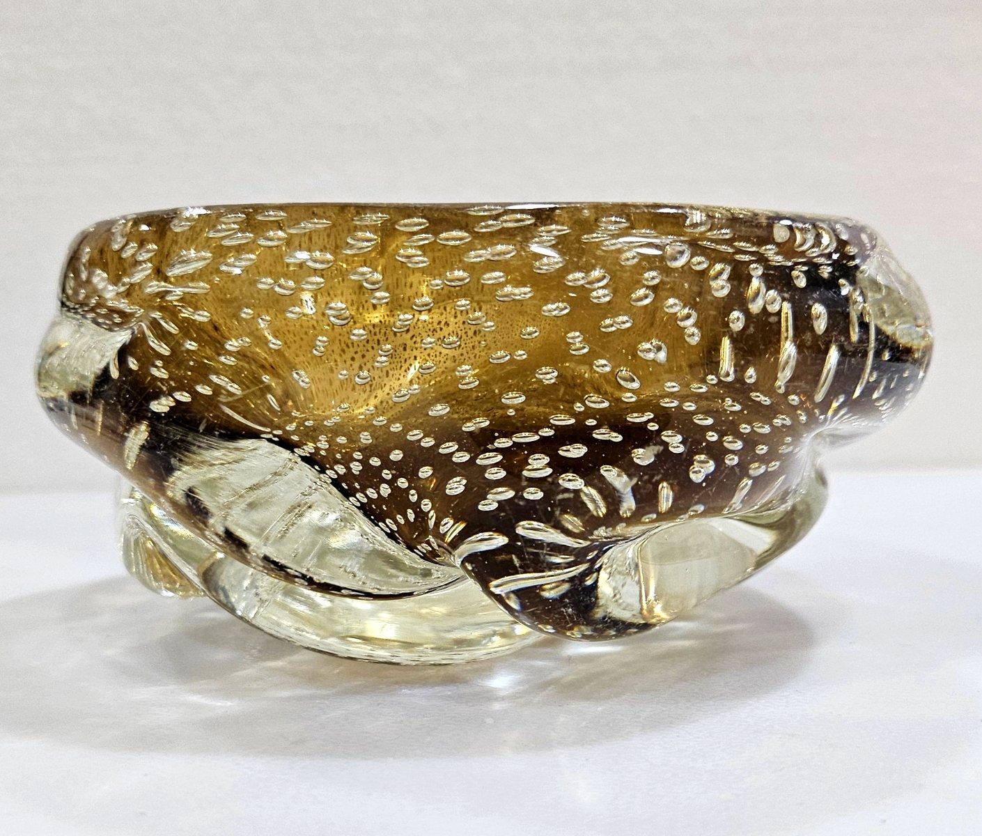 Murano Glass SEGUSO Gold Polveri & Bullicante Sculptural/A Bugne Bowl / Dish In Good Condition For Sale In Warrenton, OR
