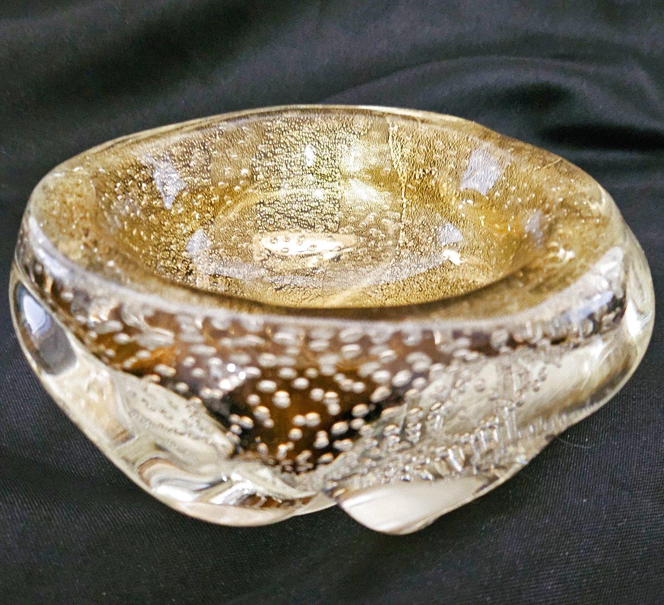 20th Century Murano Glass SEGUSO Gold Polveri & Bullicante Sculptural/A Bugne Bowl / Dish For Sale