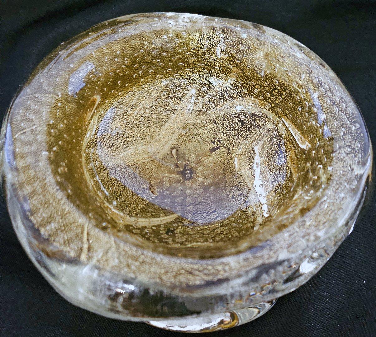 Murano Glass SEGUSO Gold Polveri & Bullicante Sculptural/A Bugne Bowl / Dish For Sale 1