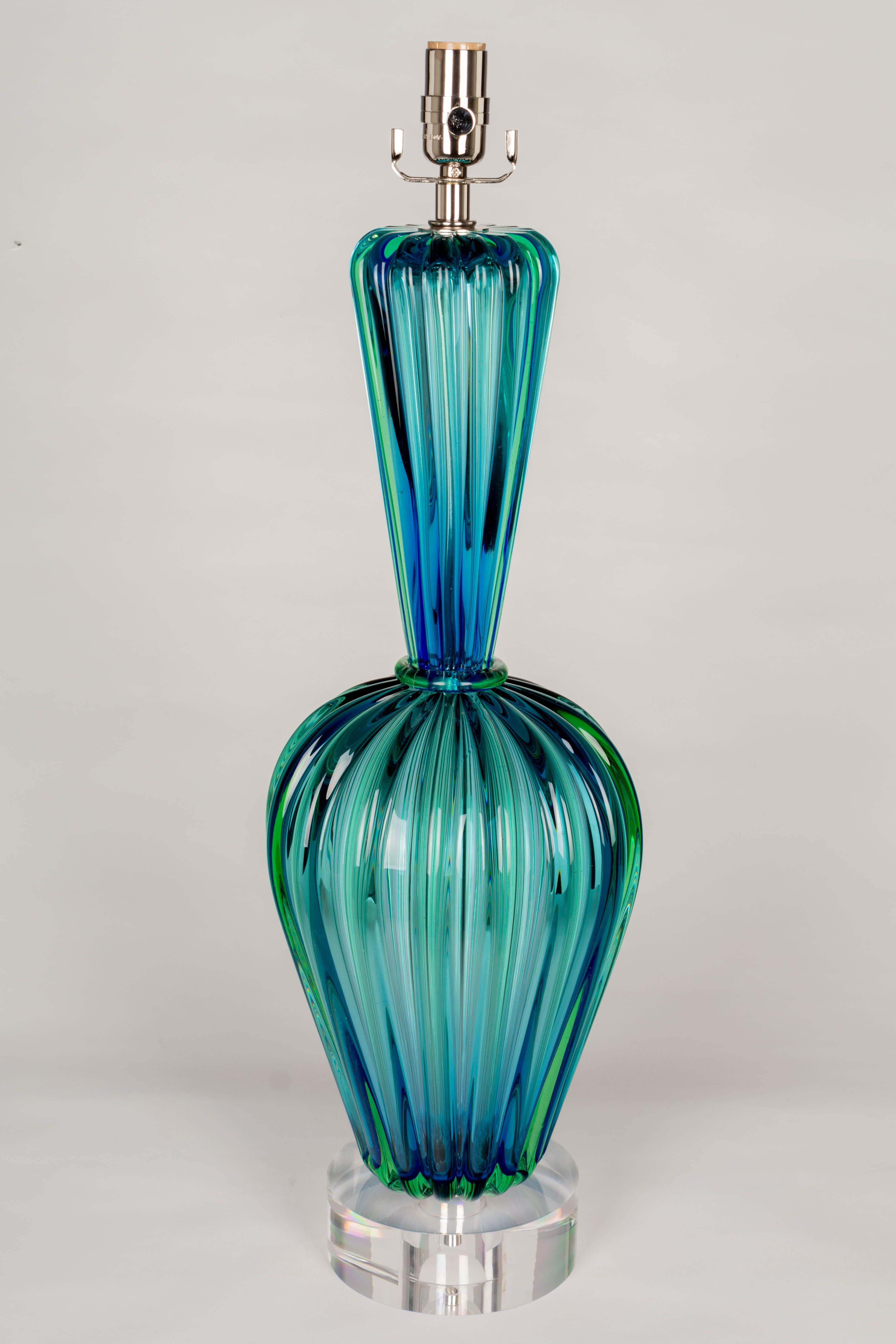 Italian Murano Glass Seguso Mid Century Lamp For Sale