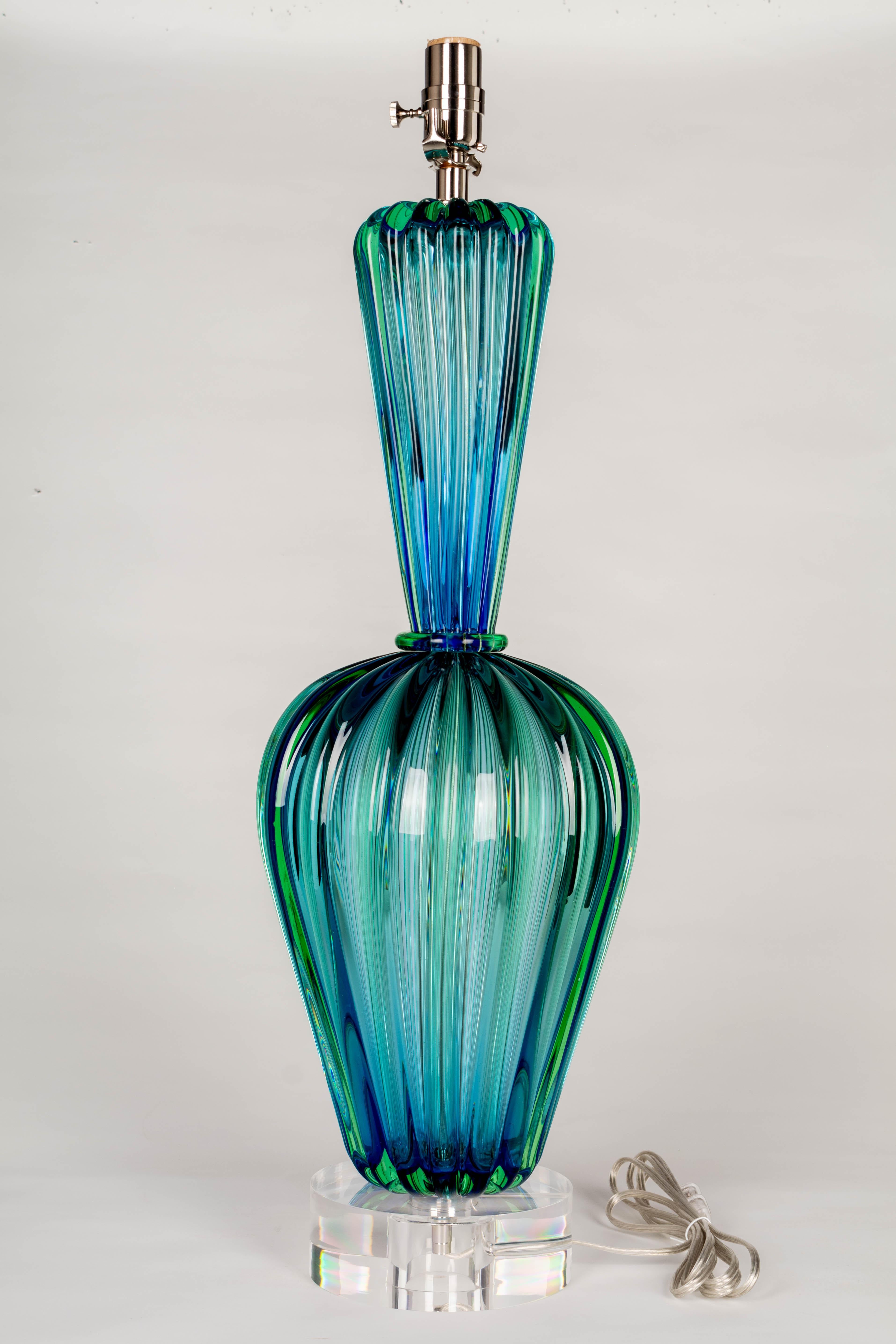 Murano Glass Seguso Mid Century Lamp In Good Condition For Sale In Winter Park, FL