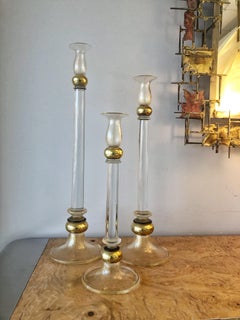 Murano Glass Set of Slender Candleholders Candlesticks, 1980s