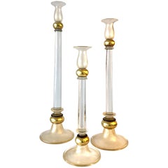 Murano Glass Set of Slender Candleholders Candlesticks, 1980s