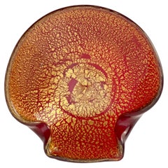 Murano Schale mit rotem und goldenem Blatt, Archimede Seguso zugeschrieben, 1950er Jahre