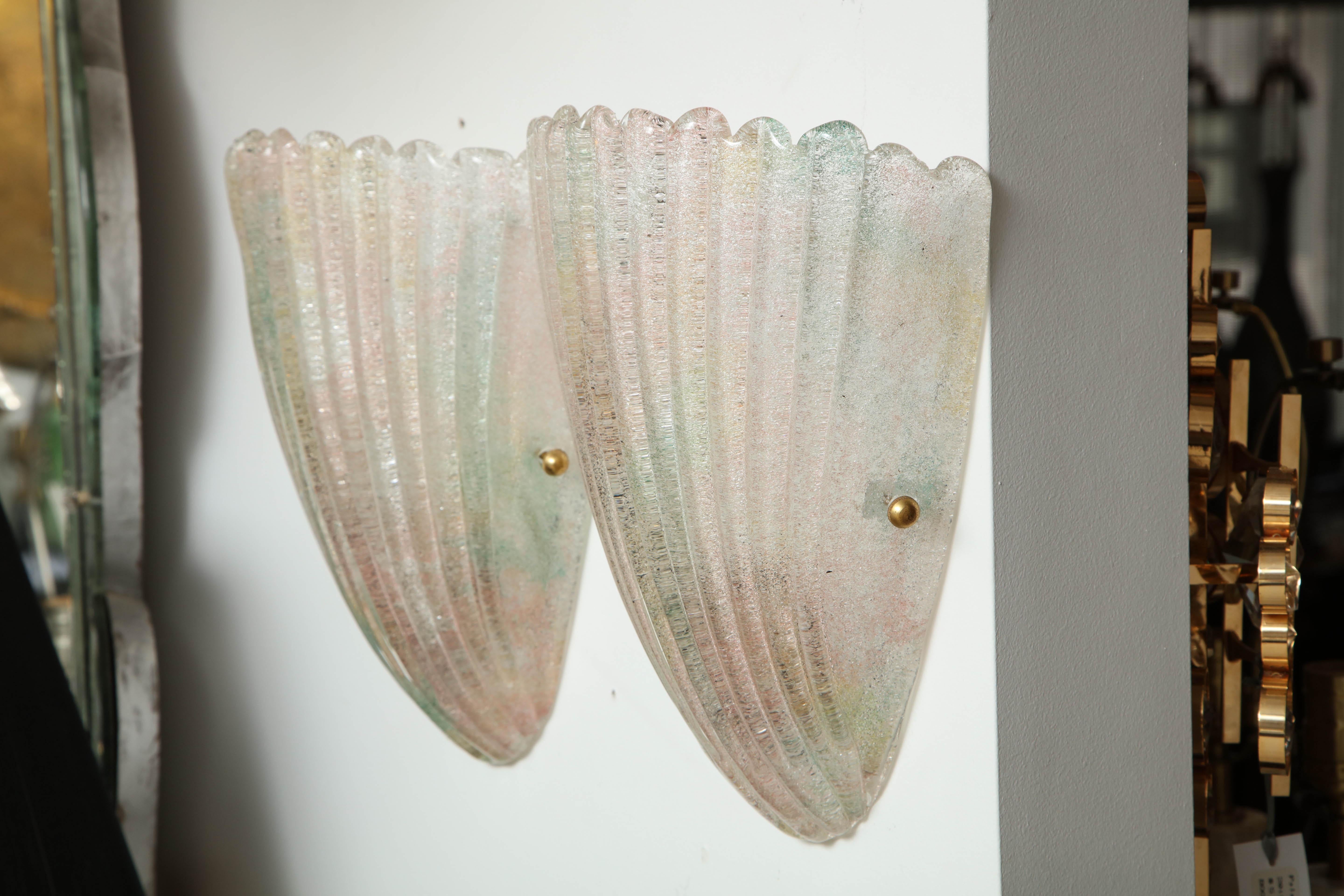 Mid-Century Modern Murano Glass Shell Sconces, 1 of 2 pairs
