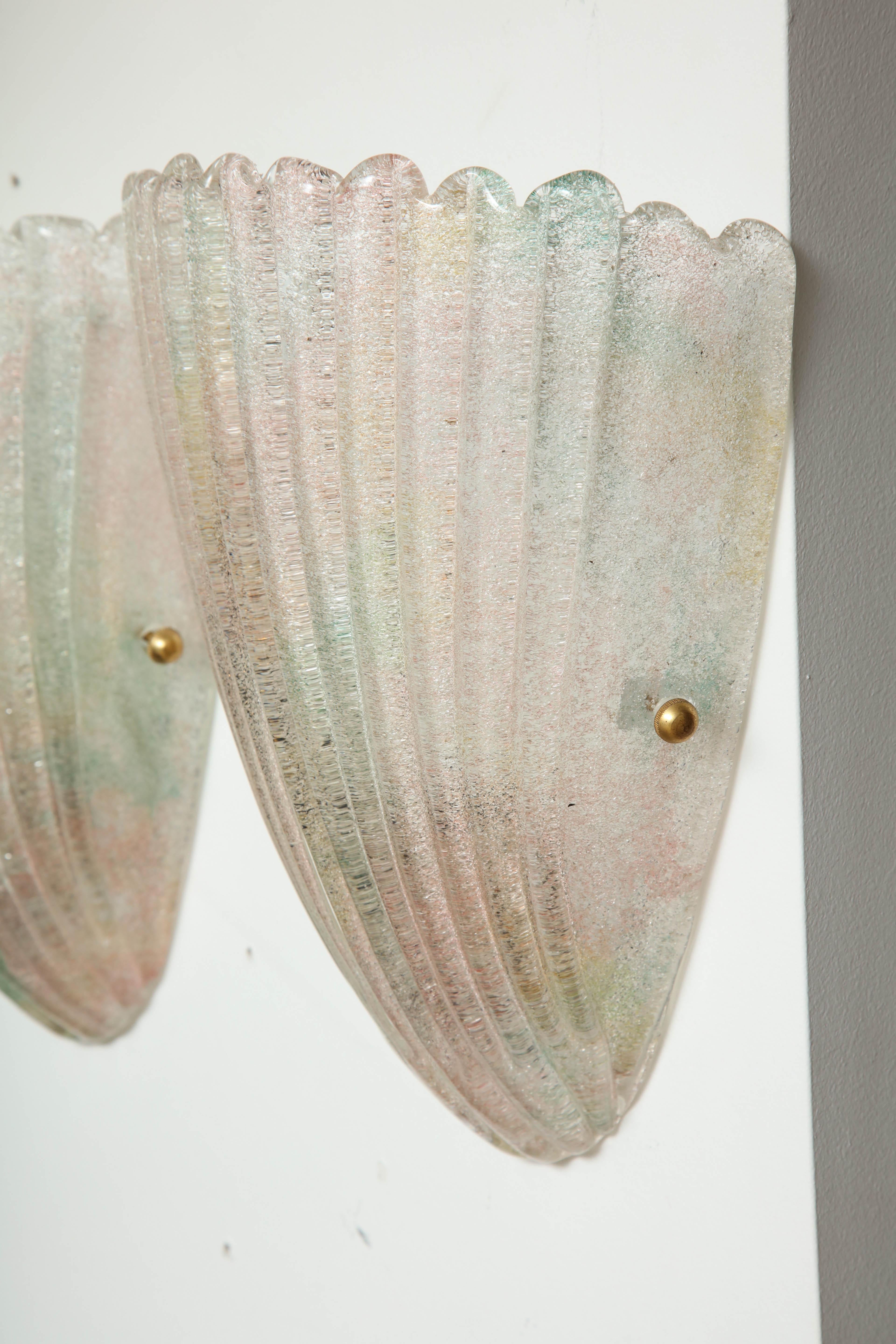 Italian Murano Glass Shell Sconces, 1 of 2 pairs