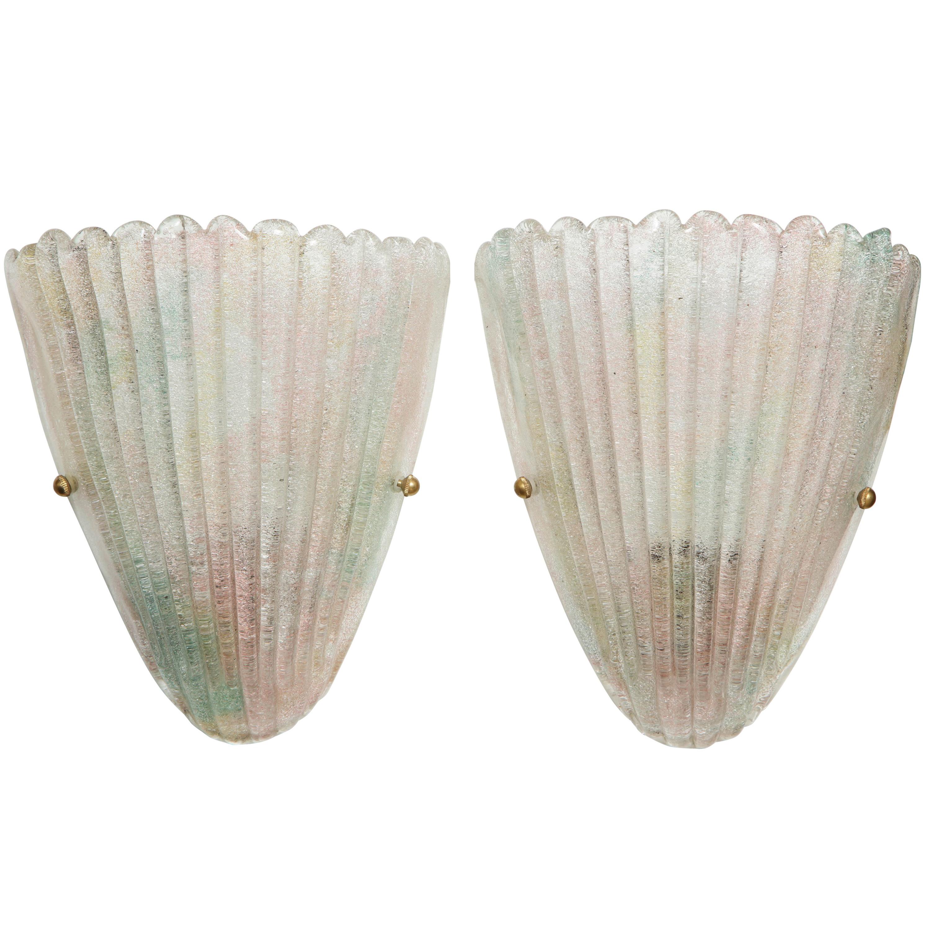 Murano Glass Shell Sconces, 1 of 2 pairs